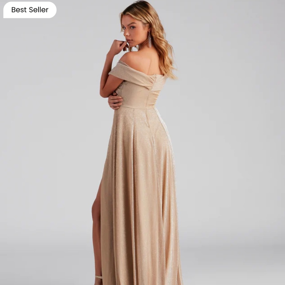 Kaliyah Formal High Slit Lurex Dress. Gold Windsor dress